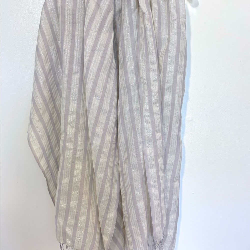 J. Crew Wool Shawl Wrap Lightweight Taupe Silver Stripes